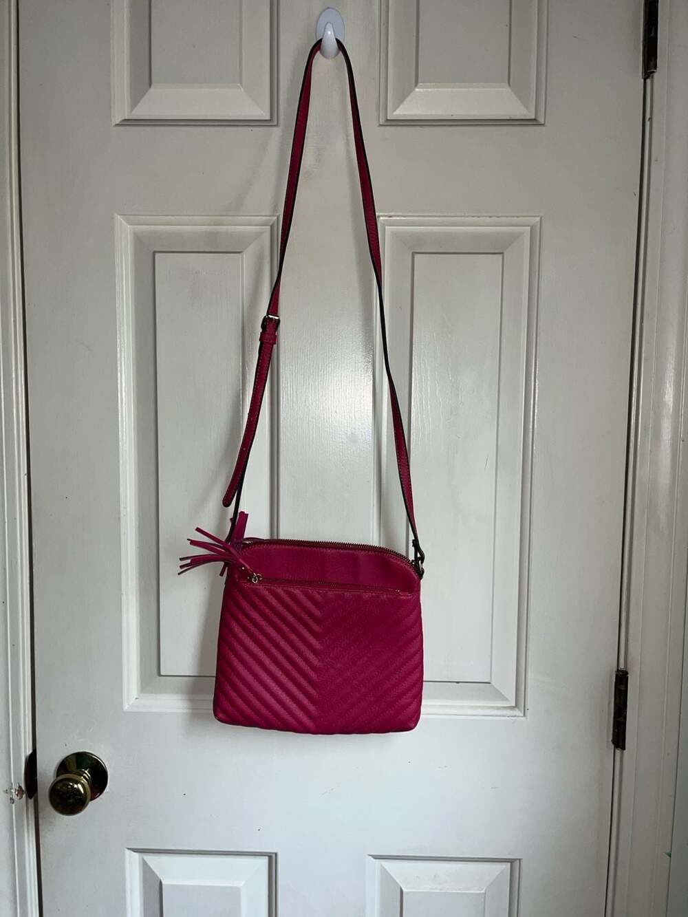 Giani Bernini Pink Chevron Quilted Leather Crossbody Bag with Tassel
